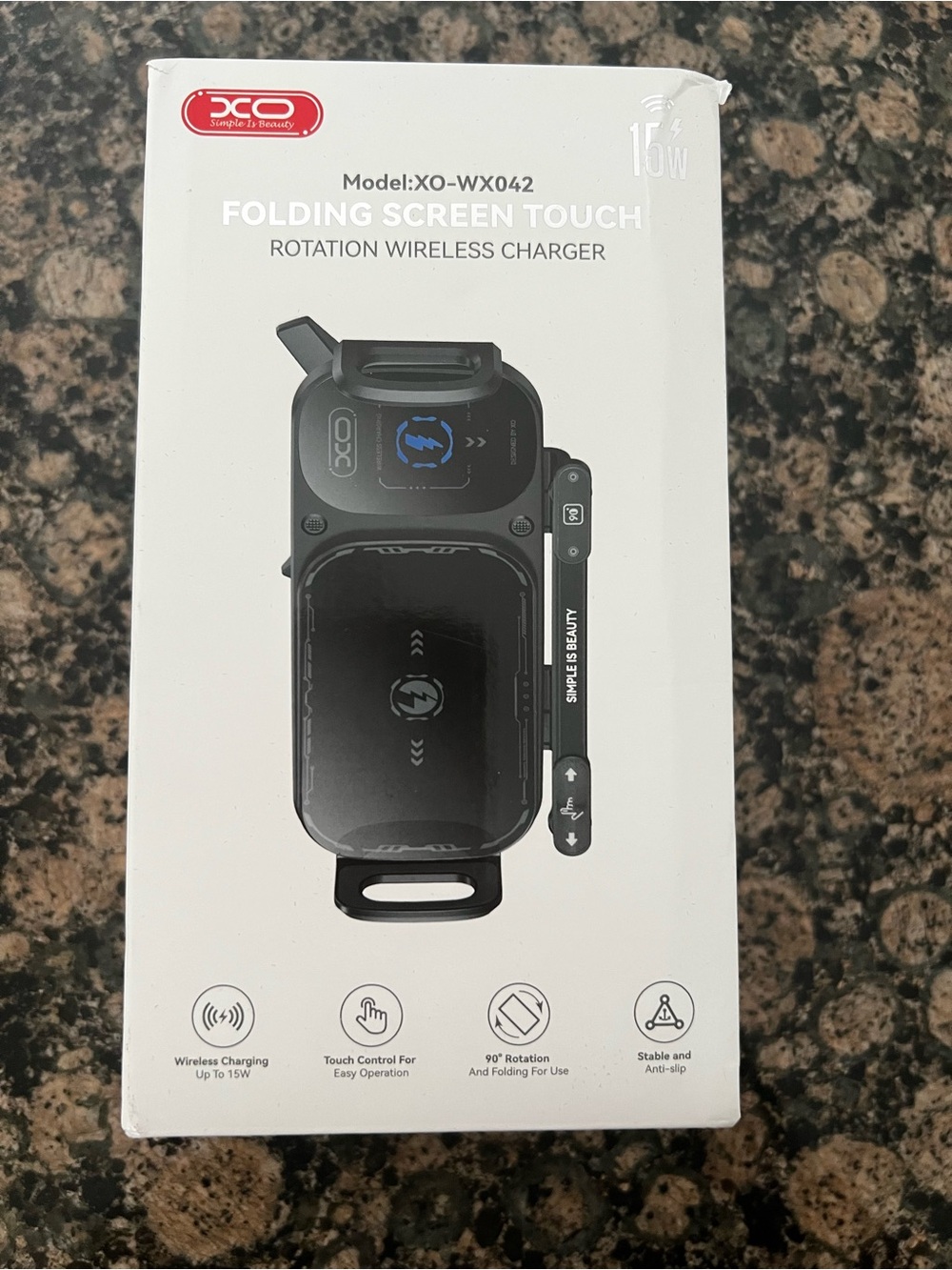 XO Folding Screen Touch Rotation Wireless Charger - Black